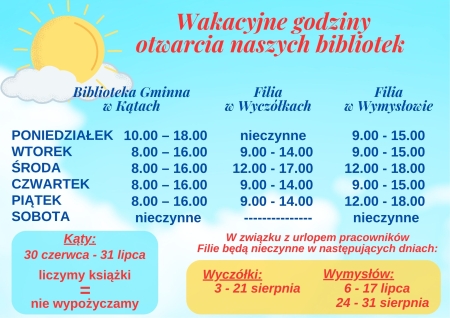 Wakacyjne godziny otwarcia naszych bibliotek